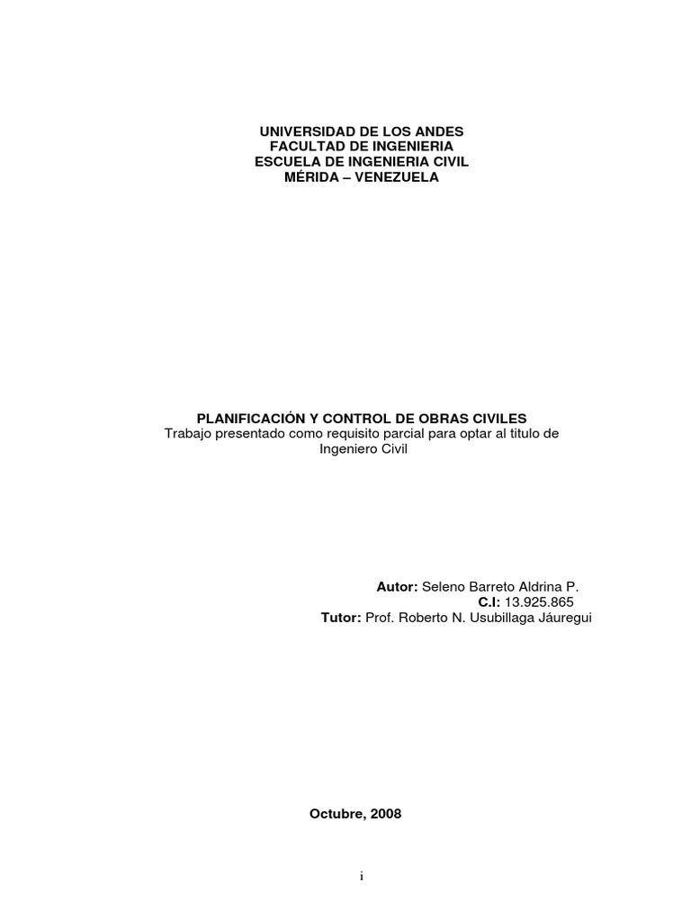 Planificacion Y Control De Obras Civiles Ingeniero Civil