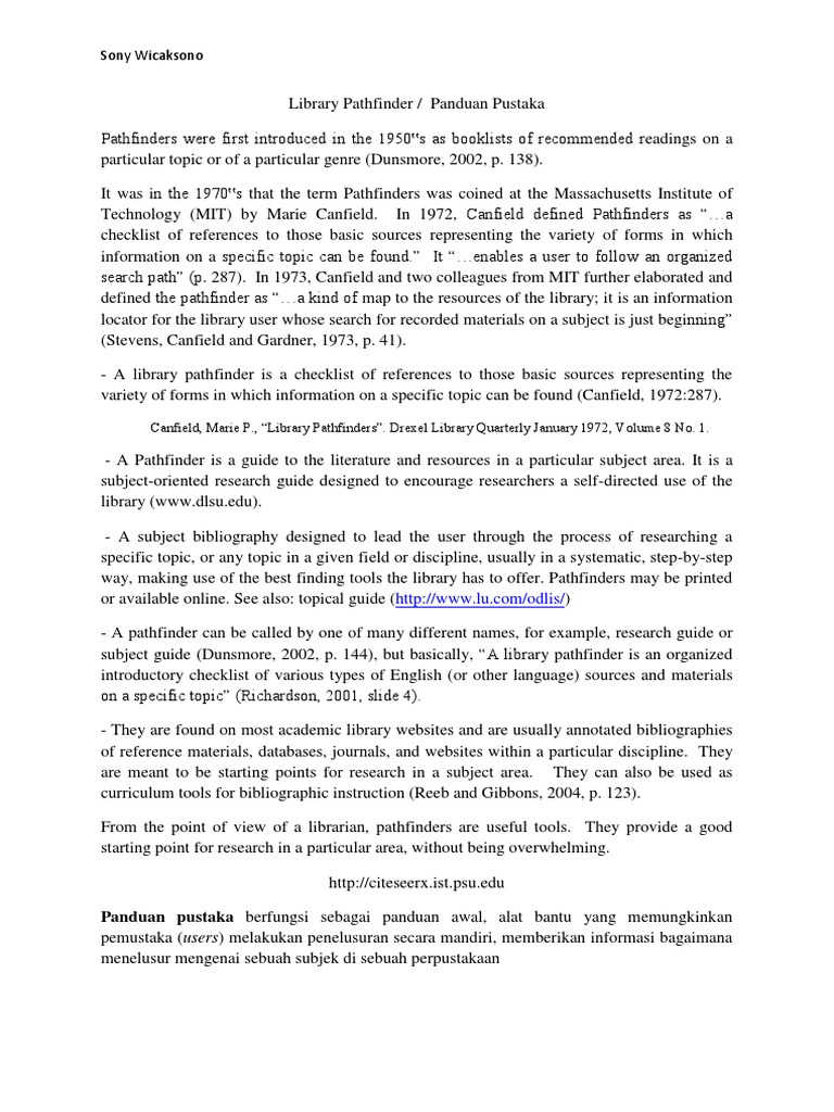 Definisi Library Pathfinder PDF Bibliography Libraries