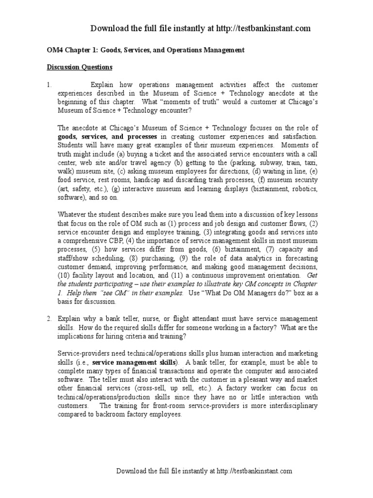 Solution Manual for OM 4 4th Edition by Collier | Call Centre |  Sustainability