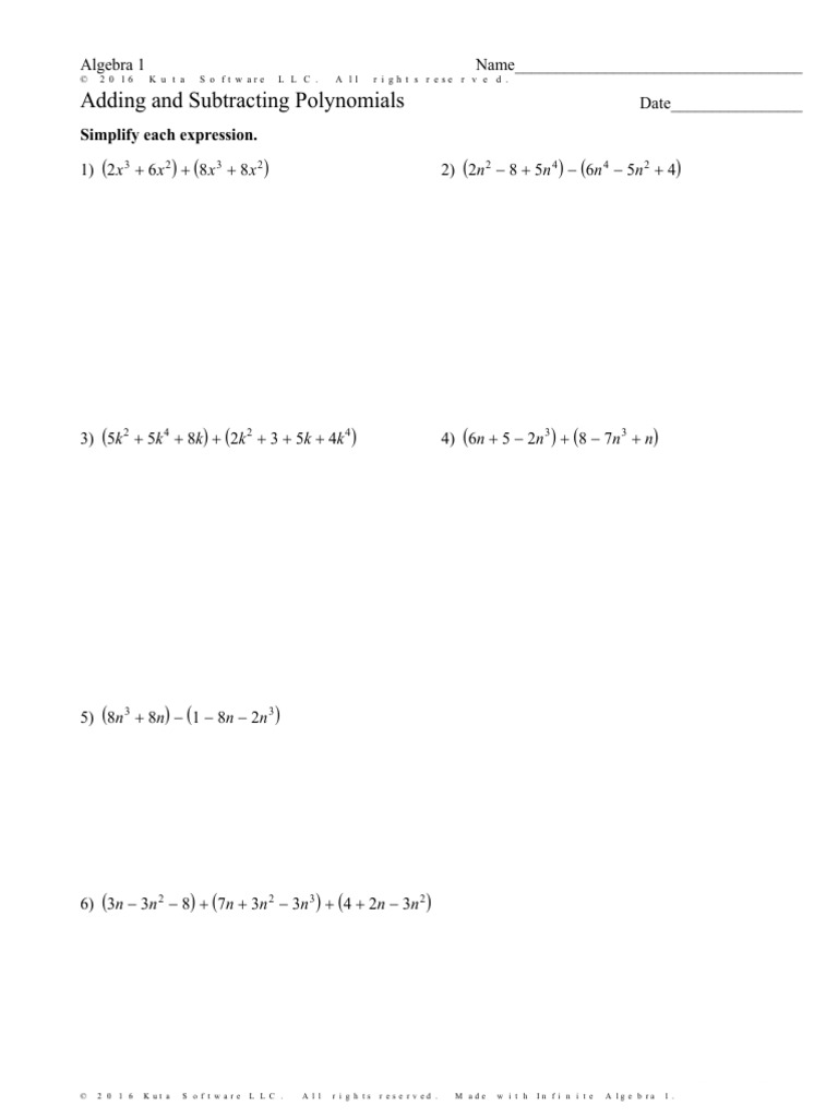 Adding and Subtracting Polynomials | PDF | Teaching Methods & Materials ...