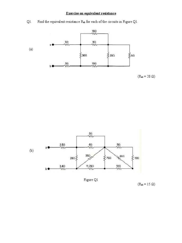 Equivalent Resistance Calculation Exercises | PDF | Science & Mathematics