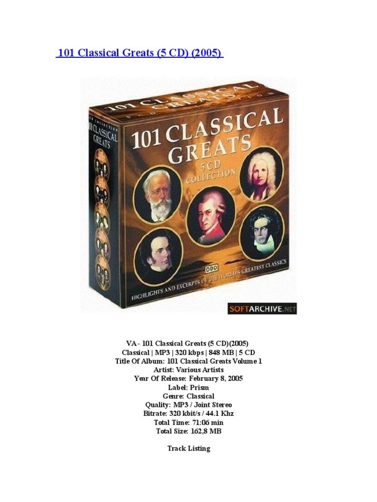 101 Classical Greats: 5 CD Collection | PDF | Suite (Music