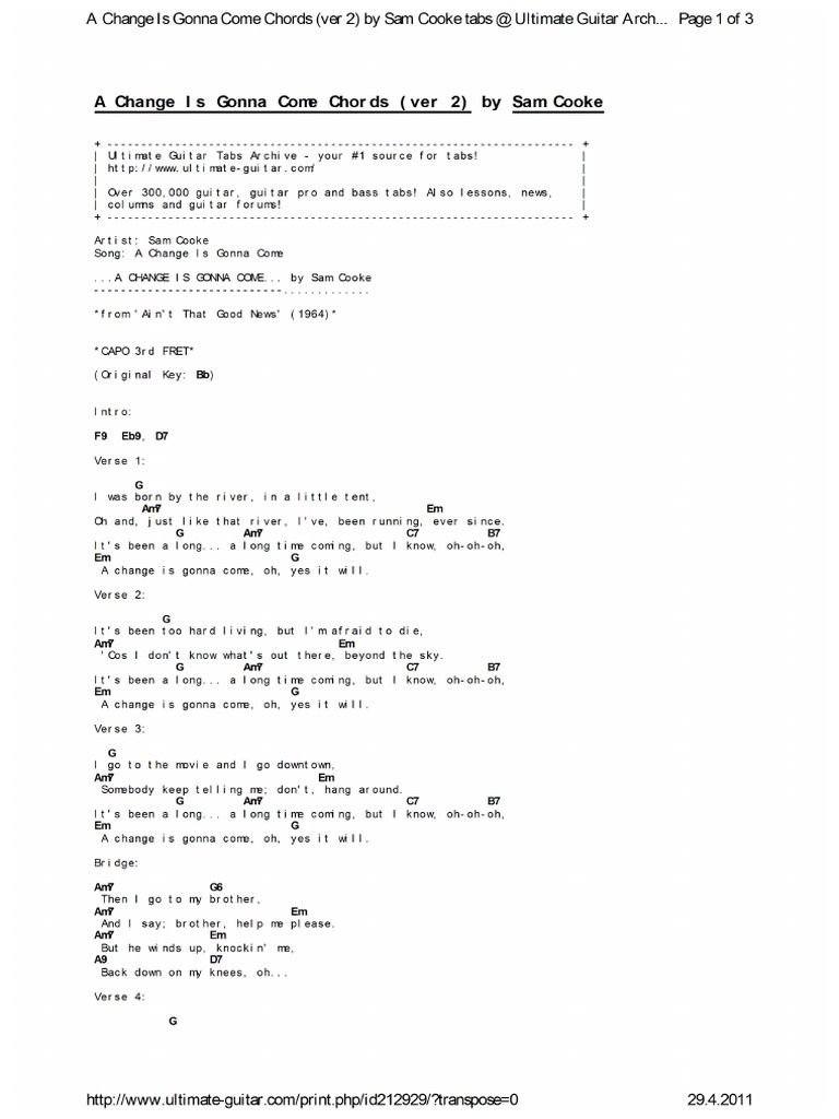 Change Is Gonna Come (Sam Cooke) | PDF