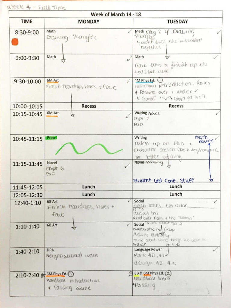 Grade 6 Weekly School Schedule | PDF