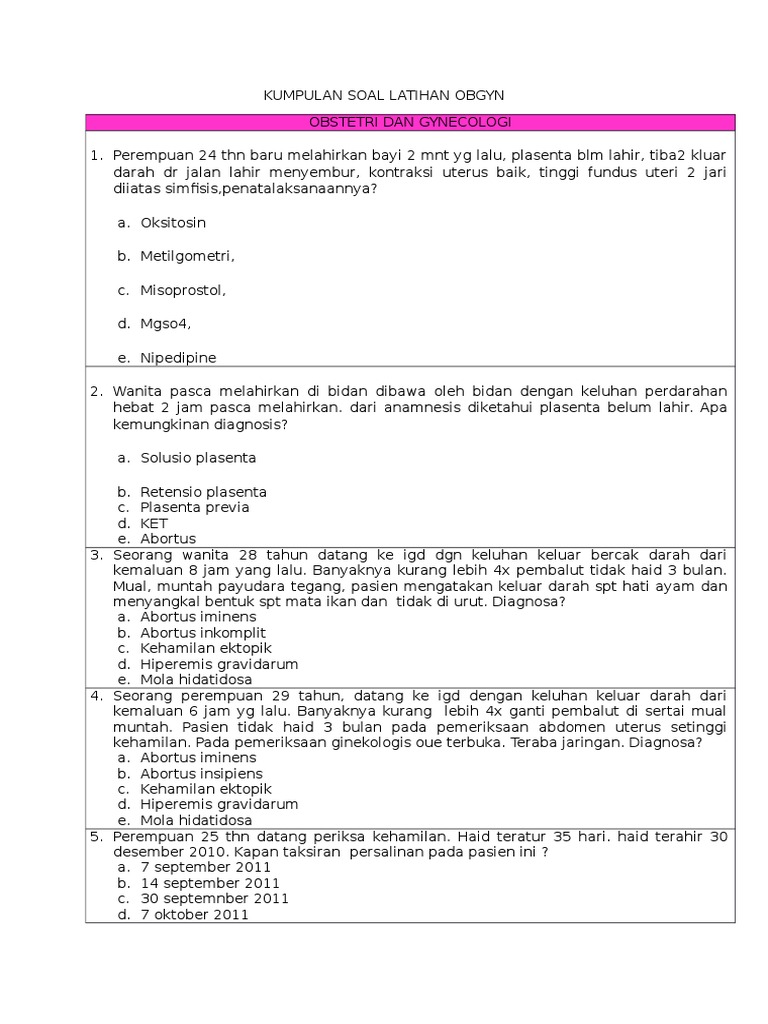 Kumpulan Soal Latihan Obgyn