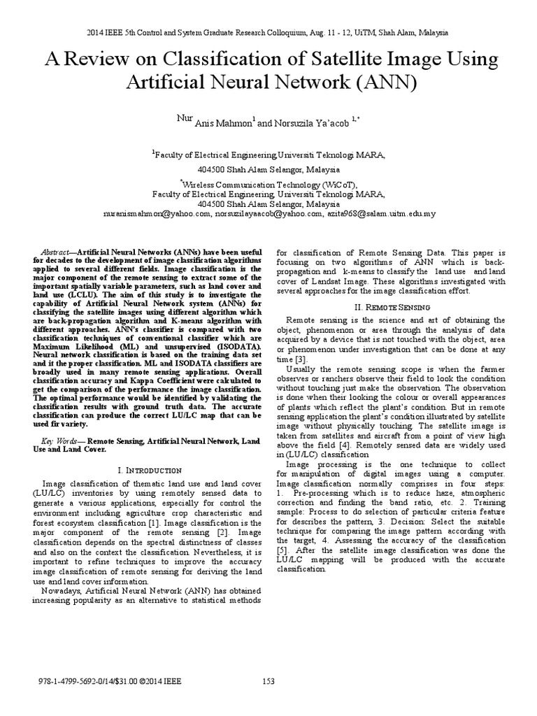 A Review On Classification of Satellite Image Using Artificial Neural ...