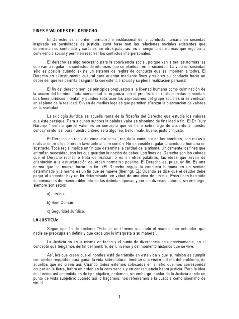 Fines y Valores del Derecho | PDF | Bien común | Justicia