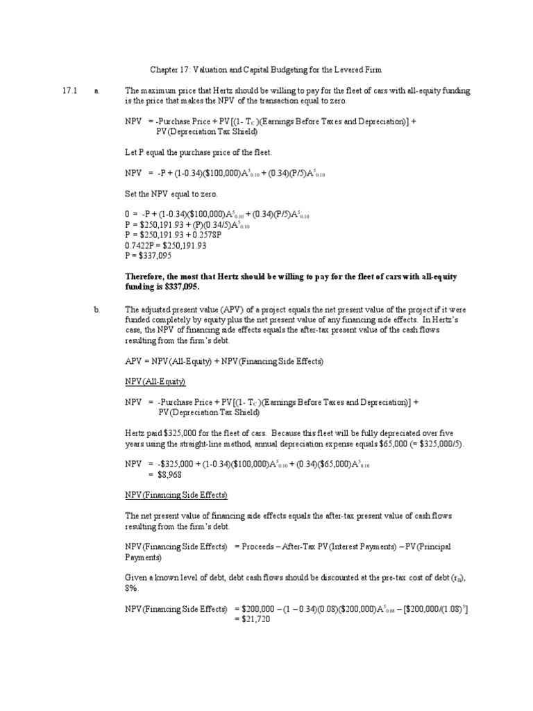 Chapter 17 Solutions V1 | PDF | Net Present Value | Cost Of Capital