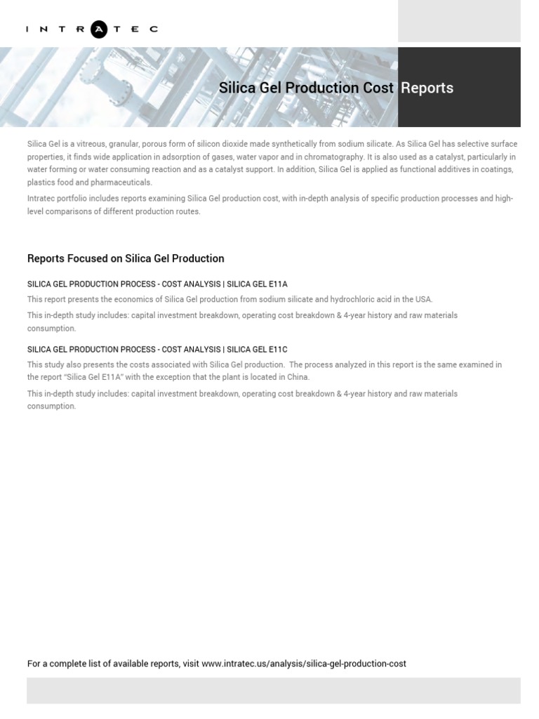 TechnoEconomic Assessment About Silica Gel PDF Silicon Dioxide Gel