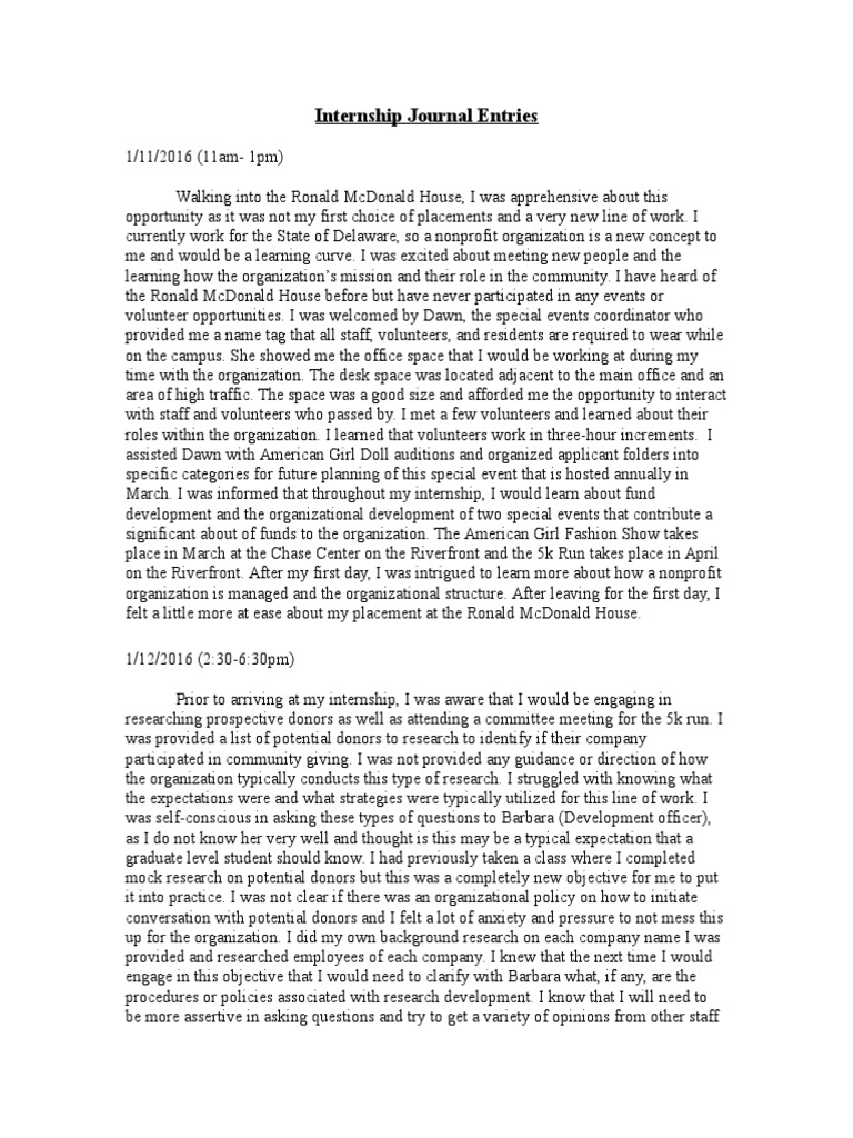 Internship Journal Entries | PDF | Fundraising | Board Of Directors