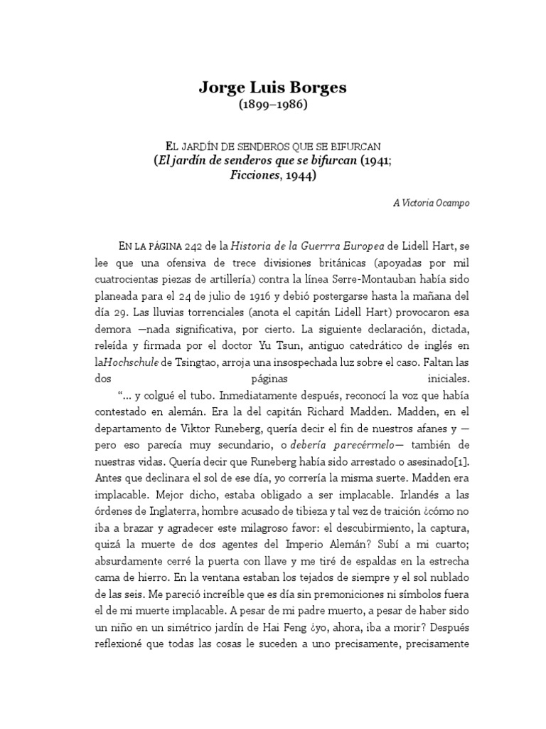 El Jardcn de Senderos Que Se Bifurcan Luis Ficción y literatura