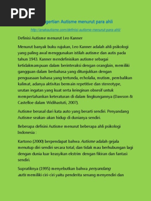 Pengertian Autisme Menurut Para Ahli Pdf
