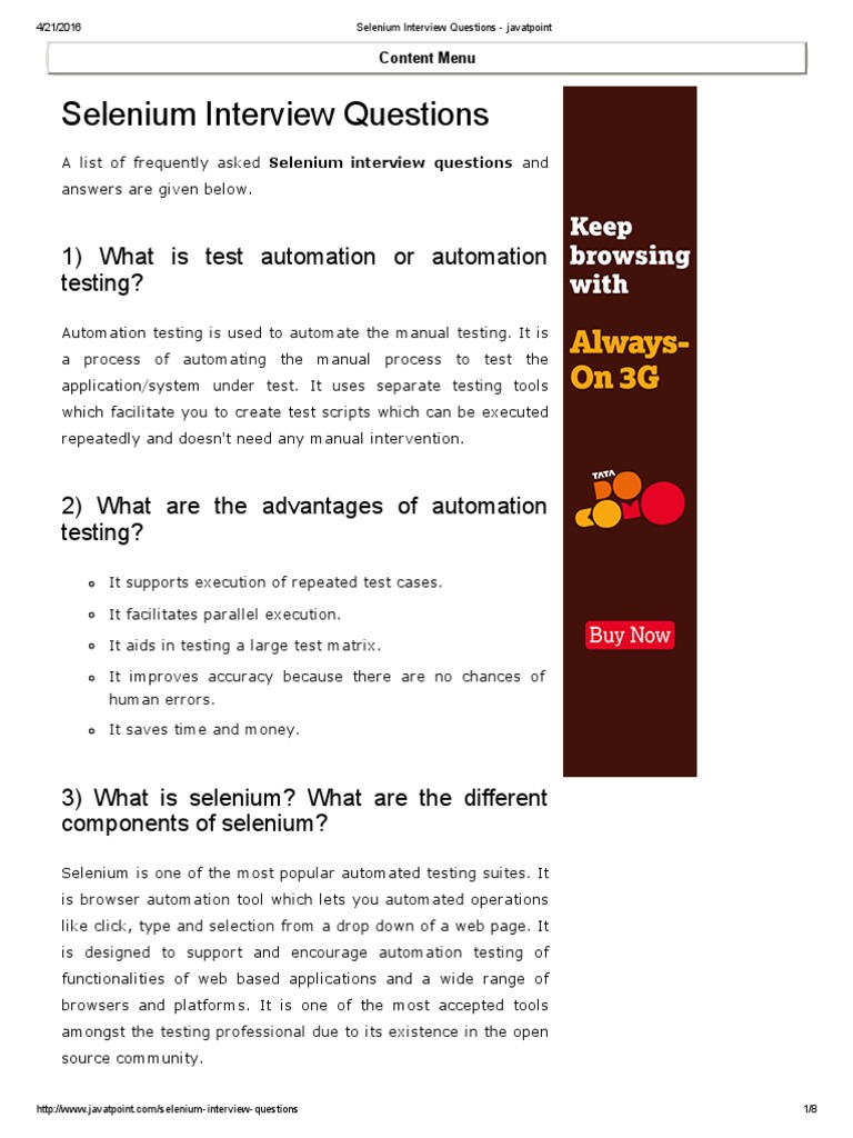 Selenium Interview Questions - U | PDF