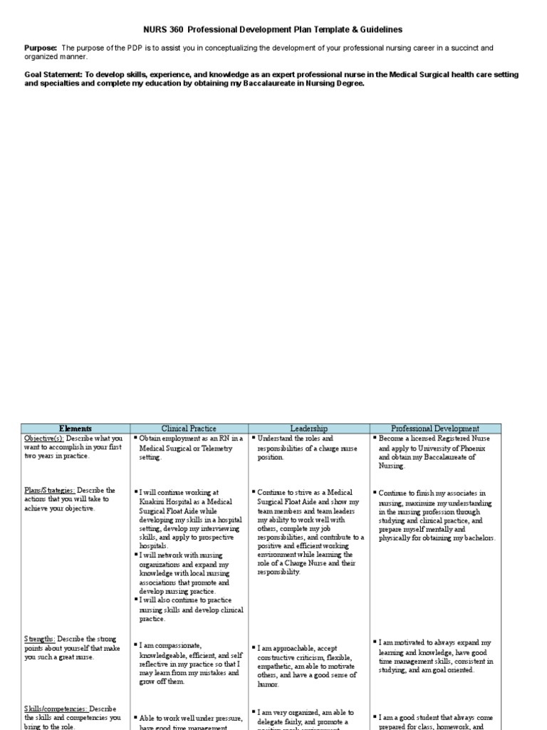 Professional Development Plan TShumway Nursing Medicine