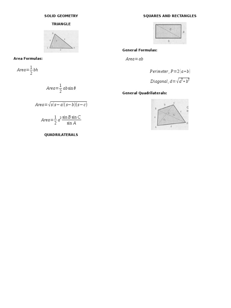 Solid Geometry Area Formulas | PDF