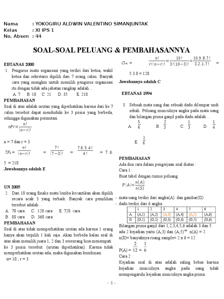 30++ Contoh Soal Peluang Saling Lepas Dan Jawabannya - Kumpulan Contoh Soal