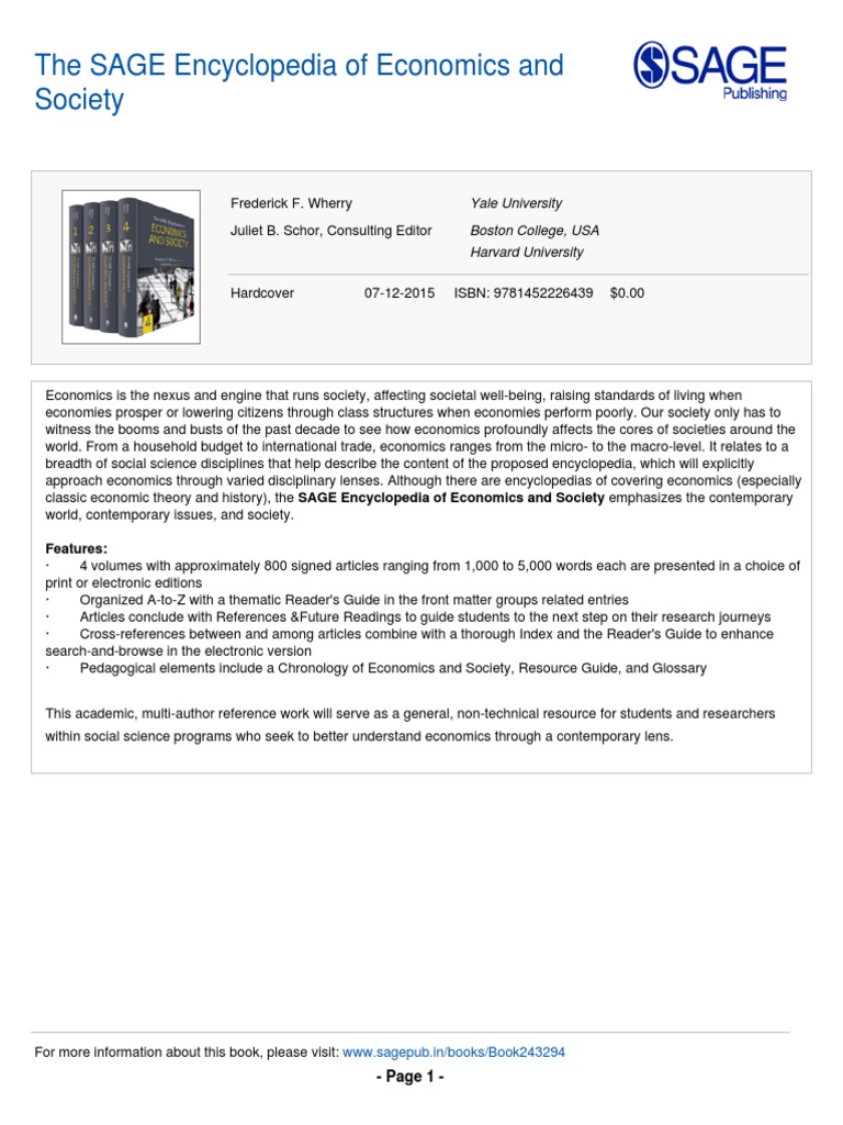 The SAGE Encyclopedia of Economics and Society PDF Encyclopedias