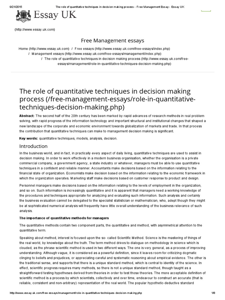 The Role of Quantitative Techniques in Decision Making Process - Free ...