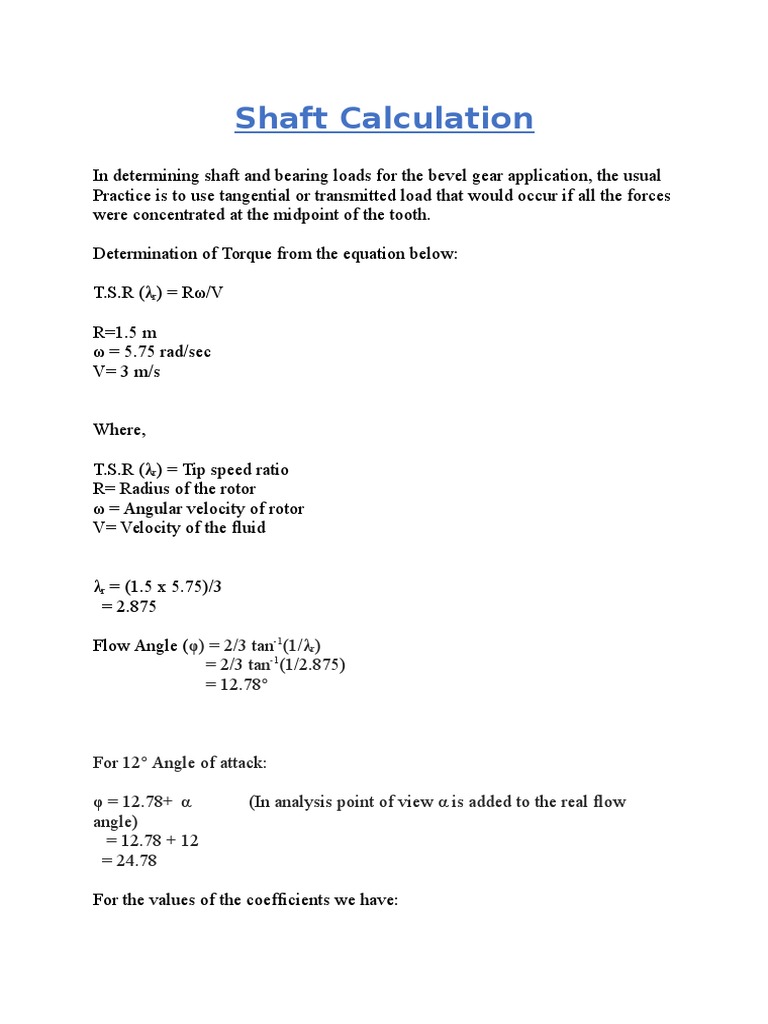 Shaft Calculations PDF Gear Torque