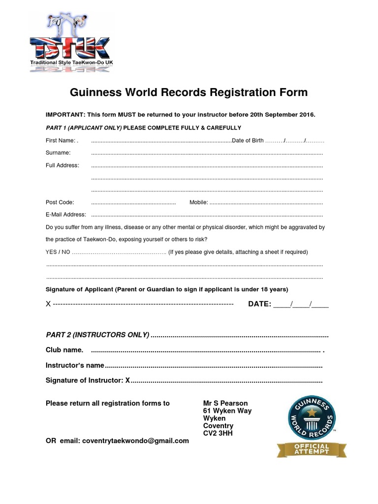 Guinness World Records Registration Form | PDF | Finance & Money ...