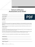 School of Physics Assessment Cover Sheet