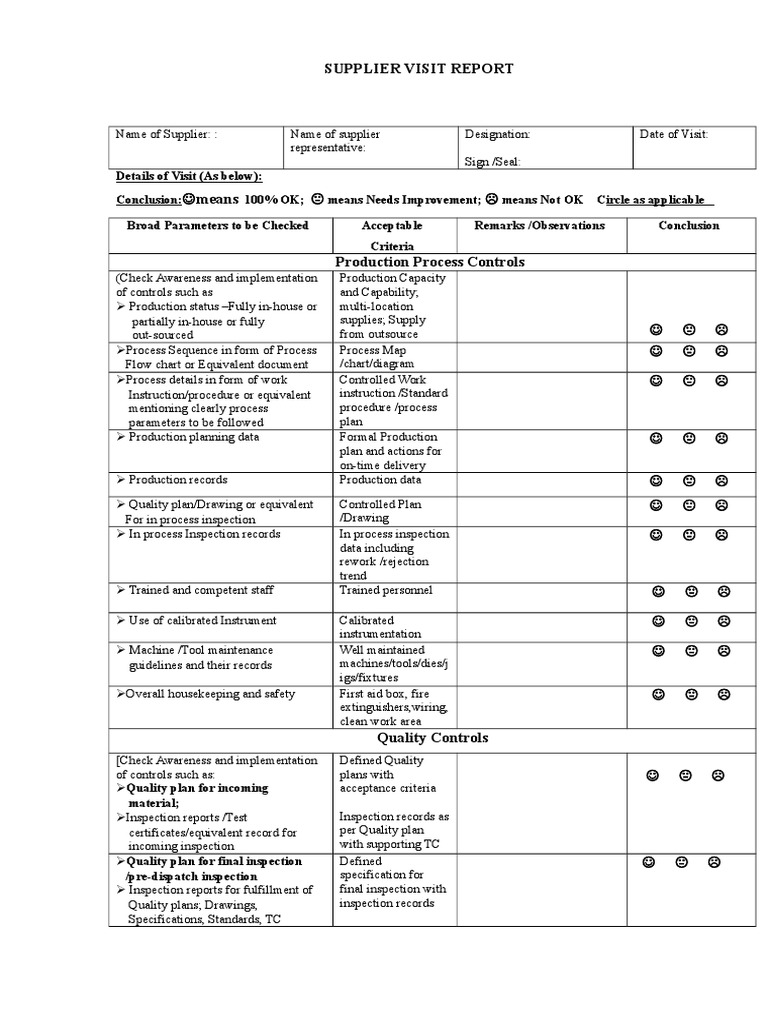 vendor visit report template