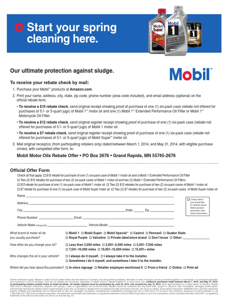 Mobil 1 Rebate Mail In Form