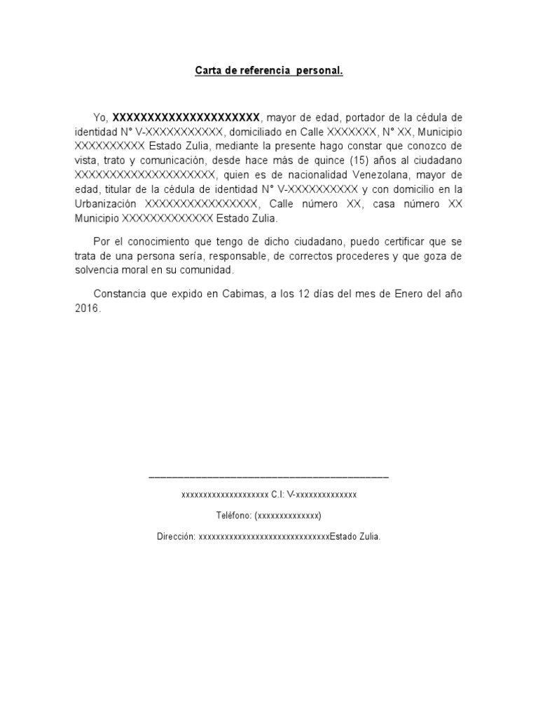 Carta de Referencia Personal