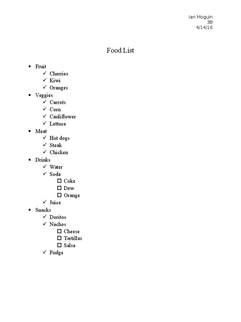 Grocery List: Fruits, Veggies, Meat | PDF