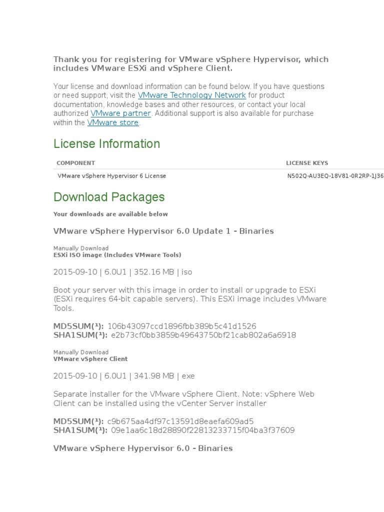 VMware ESXi 6.0 Download Details | PDF | V Mware | Installation ...
