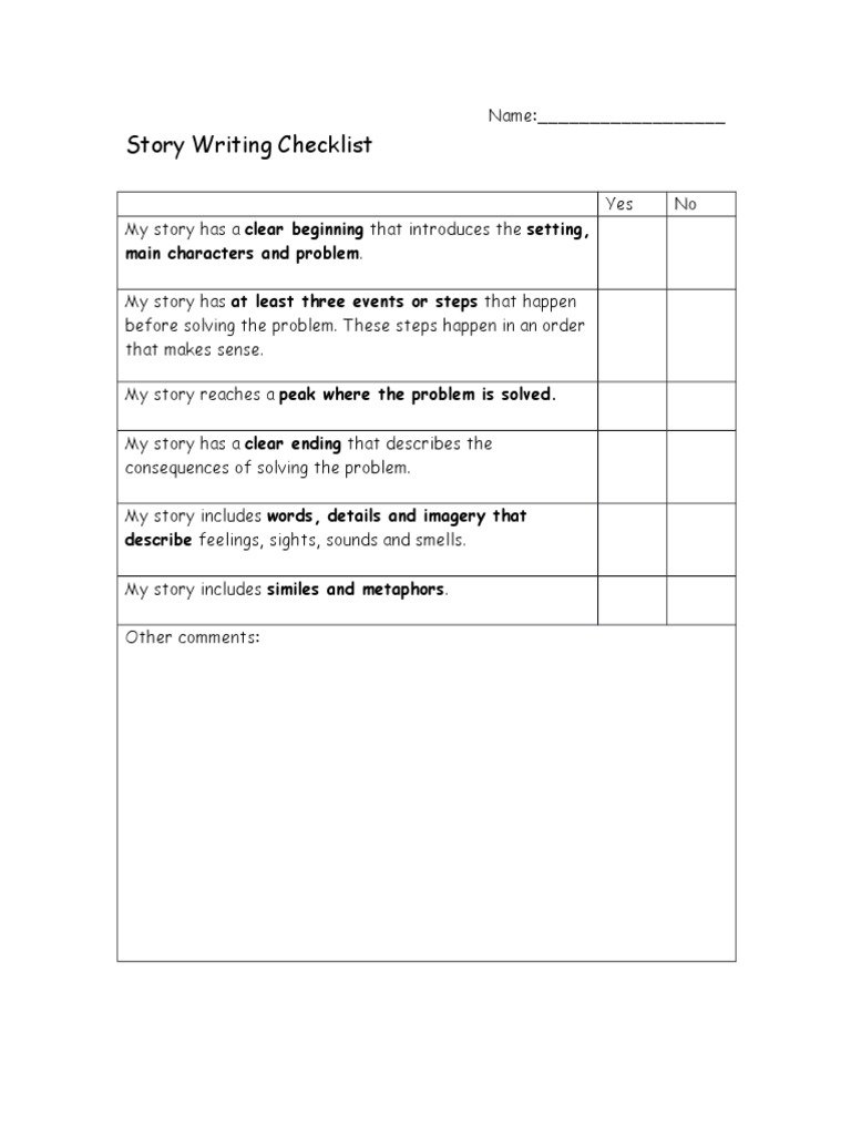 Story Writing Checklist PDF