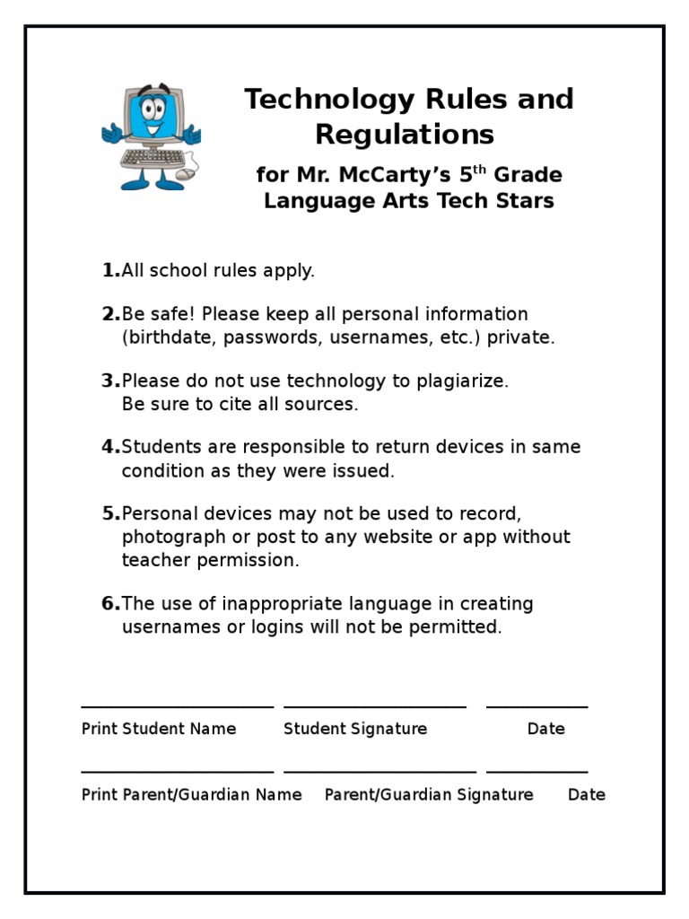 5th Grade Tech Rules & Guidelines | PDF | Career & Growth