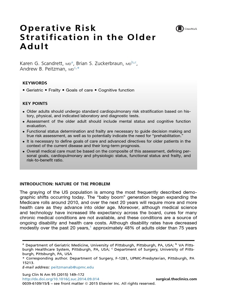 Stratification in The Older Adult For Operative Risk | PDF | Geriatrics ...