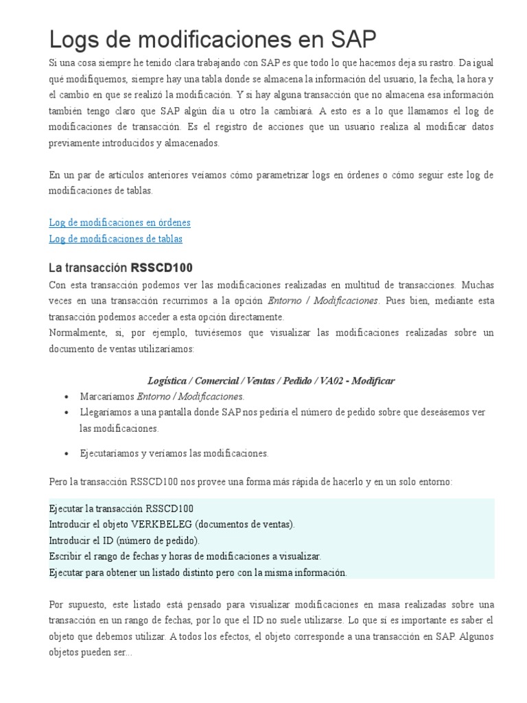 Logs de Modificaciones en SAP | PDF | Información | Informática