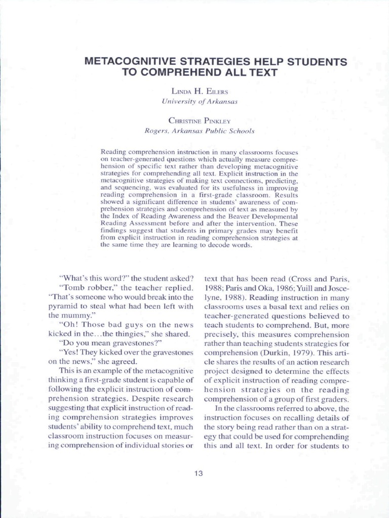 Metacognitive Strategies for Reading Success | PDF | Reading ...