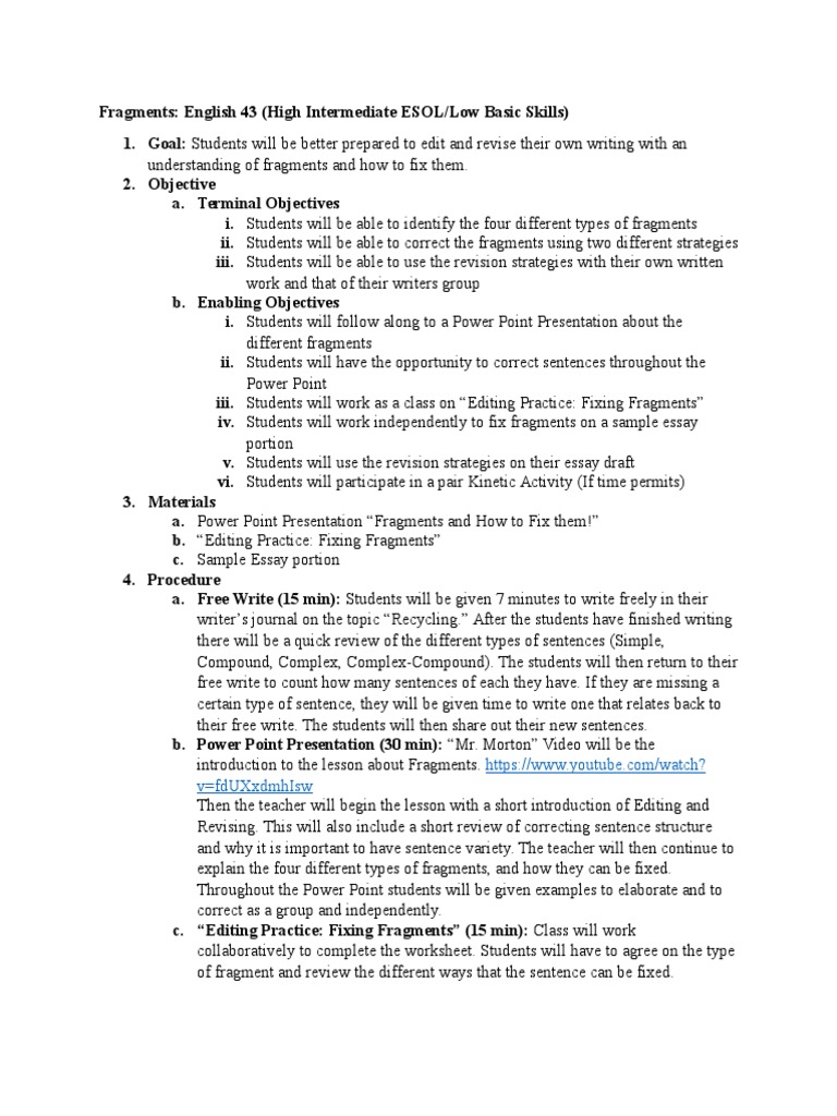 Fixing Sentence Fragments in Writing | PDF | Paragraph | Essays