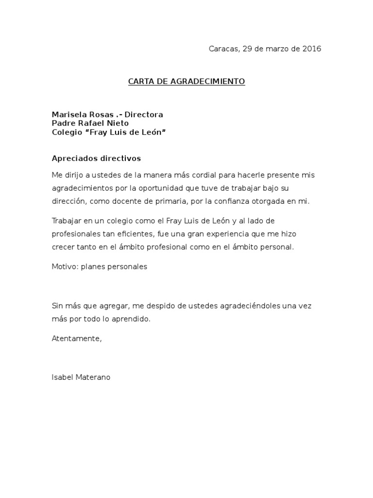 Carta de Agradecimiento