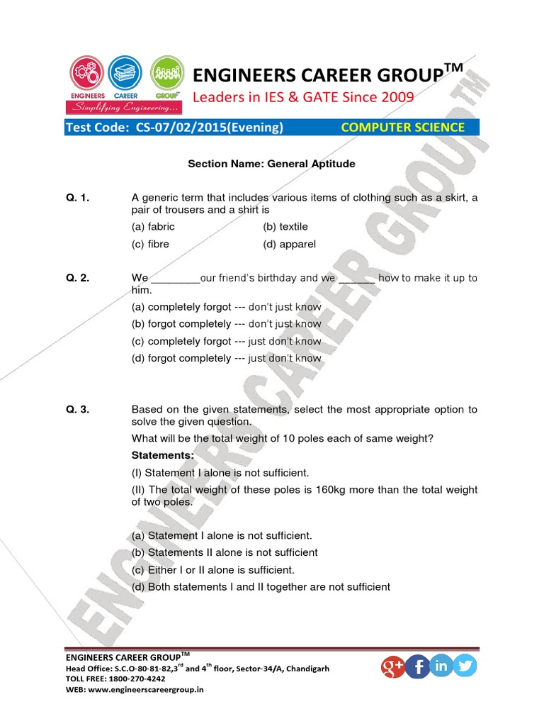 Computer Science Aptitude Test Questions | PDF | Instruction Set | Http ...