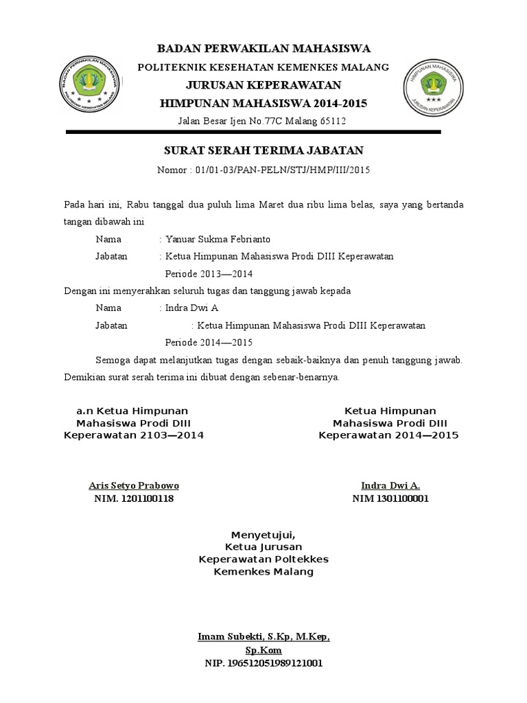 Contoh Surat Berita Acara Serah Terima Jabatan Osis Nusagates