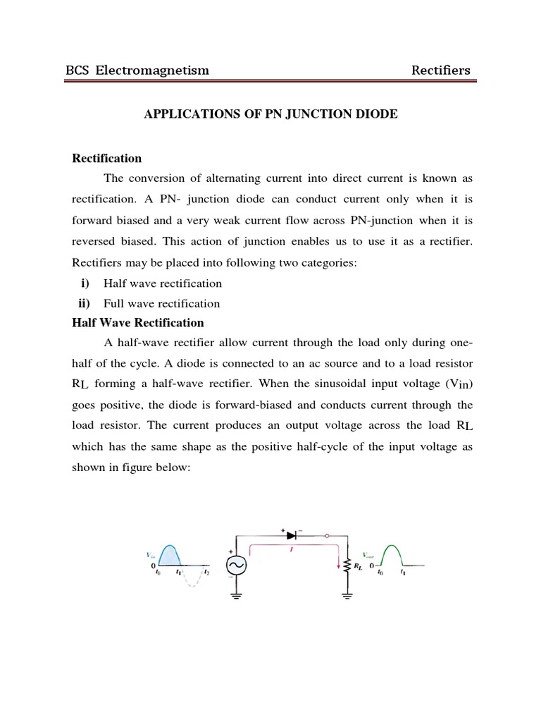 Applications of PN Junction Diode PDF PDF Rectifier Diode