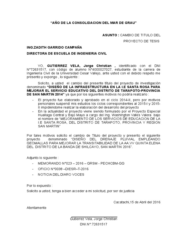 Solicitud Para Cambio de Titulo