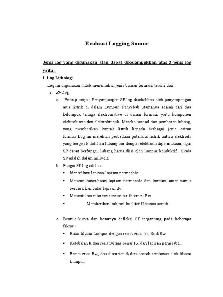 Evaluasi Jenis Log dalam Logging Sumur | PDF