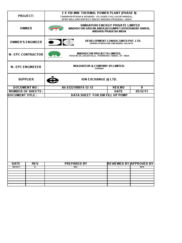 Data Sheet For Pumps | PDF | Pump | Electric Motor