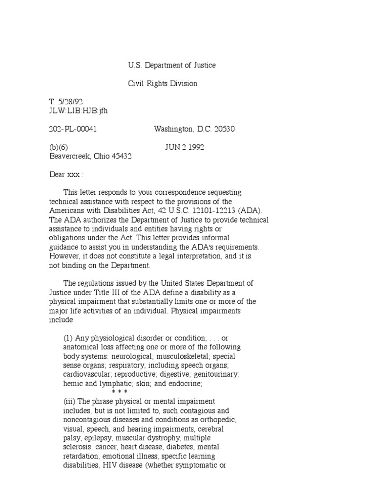 US Department of Justice Civil Rights Division - Letter - Tal082 | PDF ...