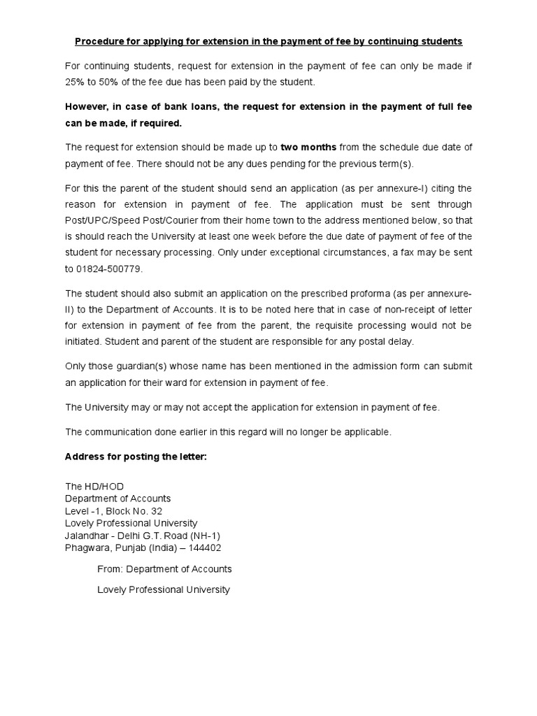 Extension in Payment of Fees Fee Payments