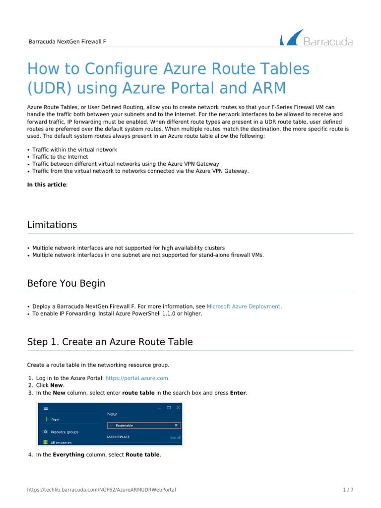 Configure Azure Route Tables for Barracuda | PDF | Ip Address ...