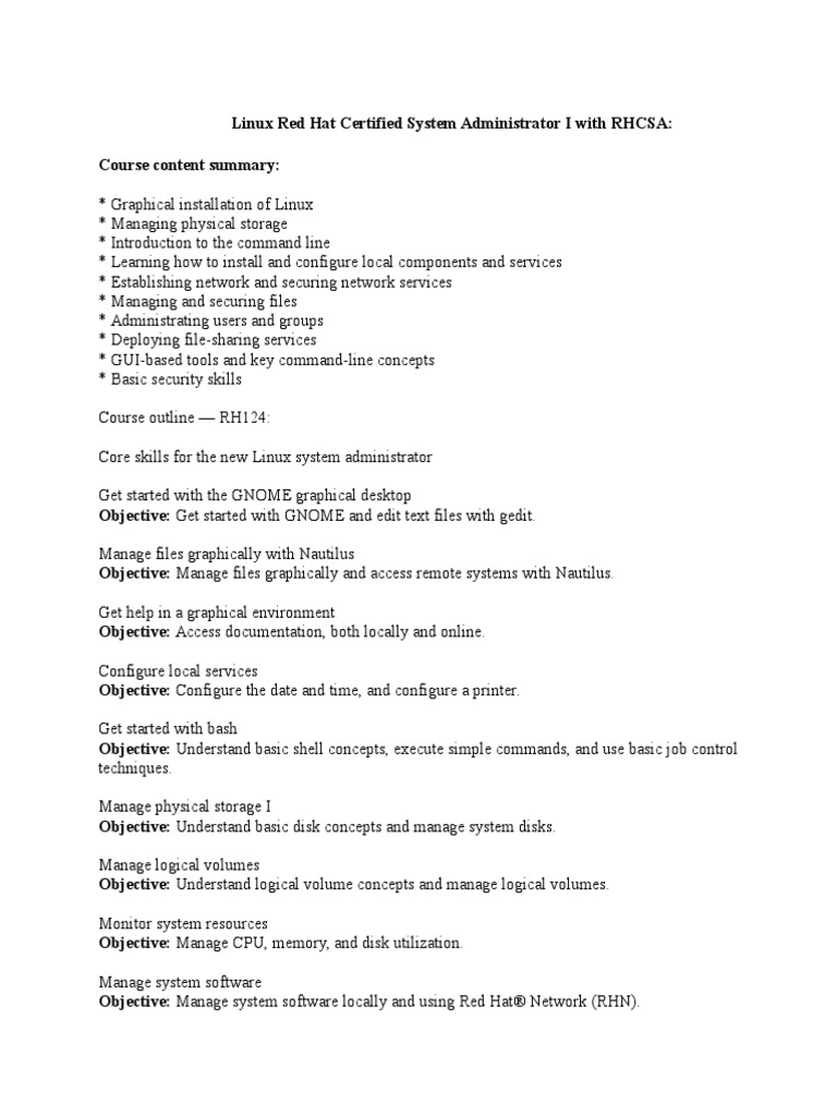 Red Hat Certified System Administrator I With RHCSA | PDF | Linux ...