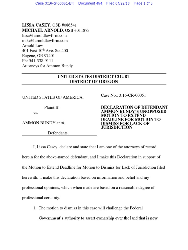Ammon Bundy Motion to Extend Dismissal Deadline | PDF | Ammon Bundy ...