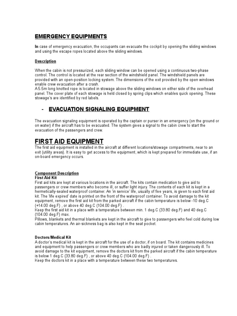 Aircraft Emergency Equipment and Survival Systems Detailed