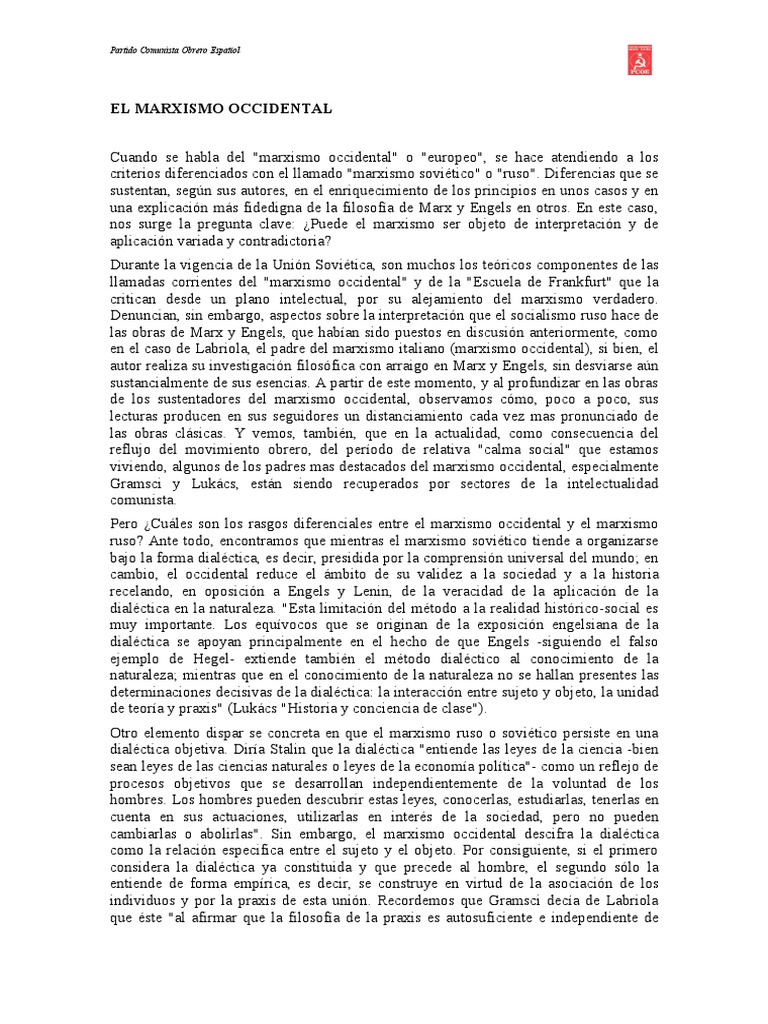 El Marxismo Occidental PDF marxismo Dialéctico